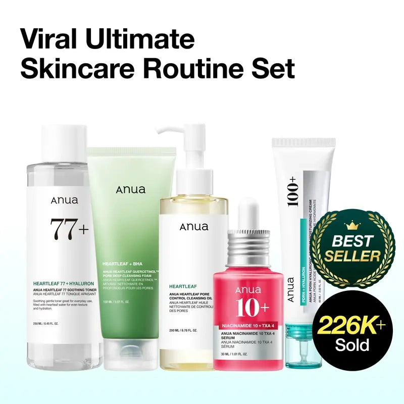 Ultimate Glass Skin Korean Skincare Bundle | PDRN Cream, Niacinamide Serum, Heartleaf Toner, Double Cleanse & Daily Hydration Kit