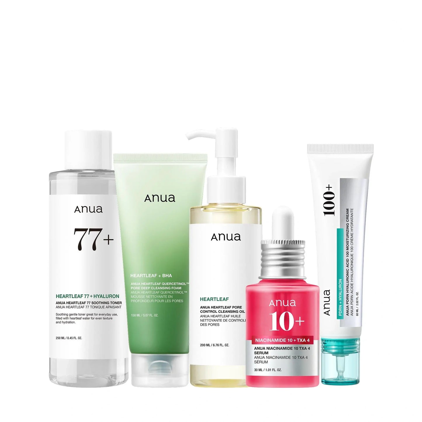 Ultimate Glass Skin Korean Skincare Bundle | PDRN Cream, Niacinamide Serum, Heartleaf Toner, Double Cleanse & Daily Hydration Kit